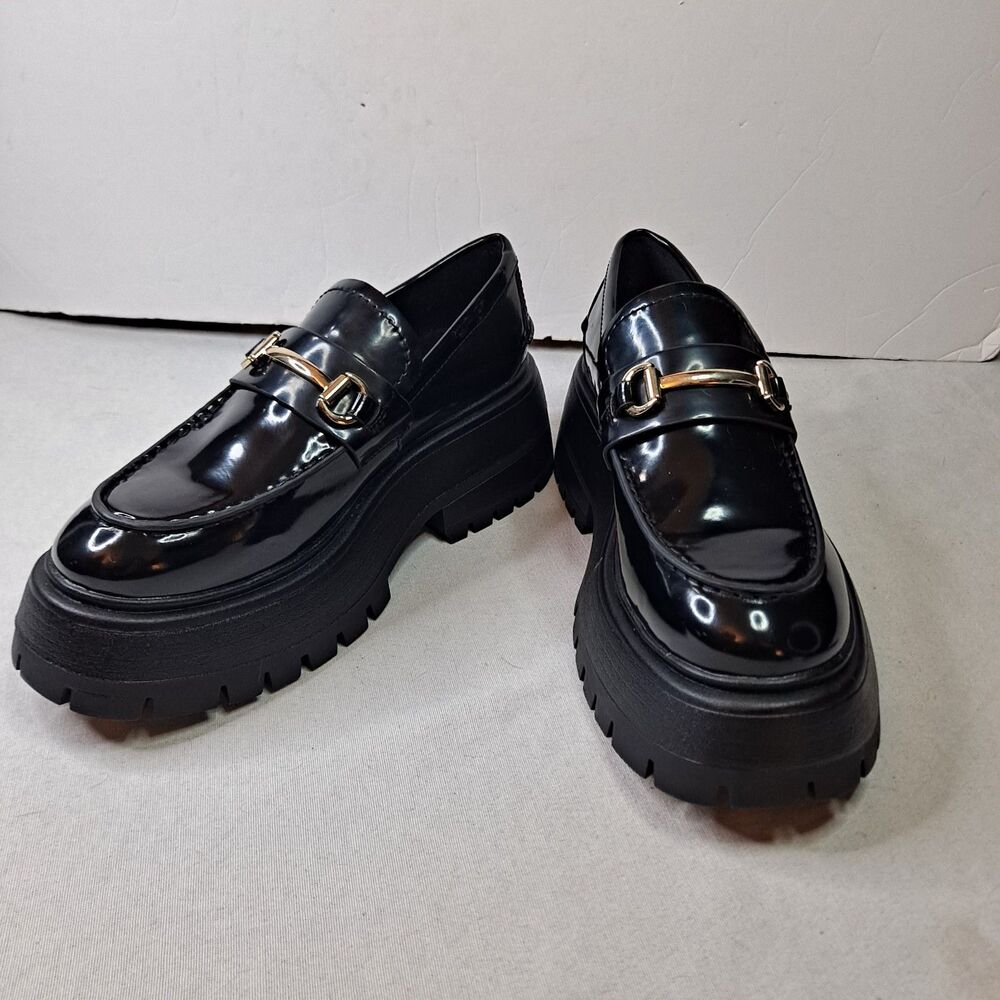 Madden Girl Shiny Black Platform Loafers